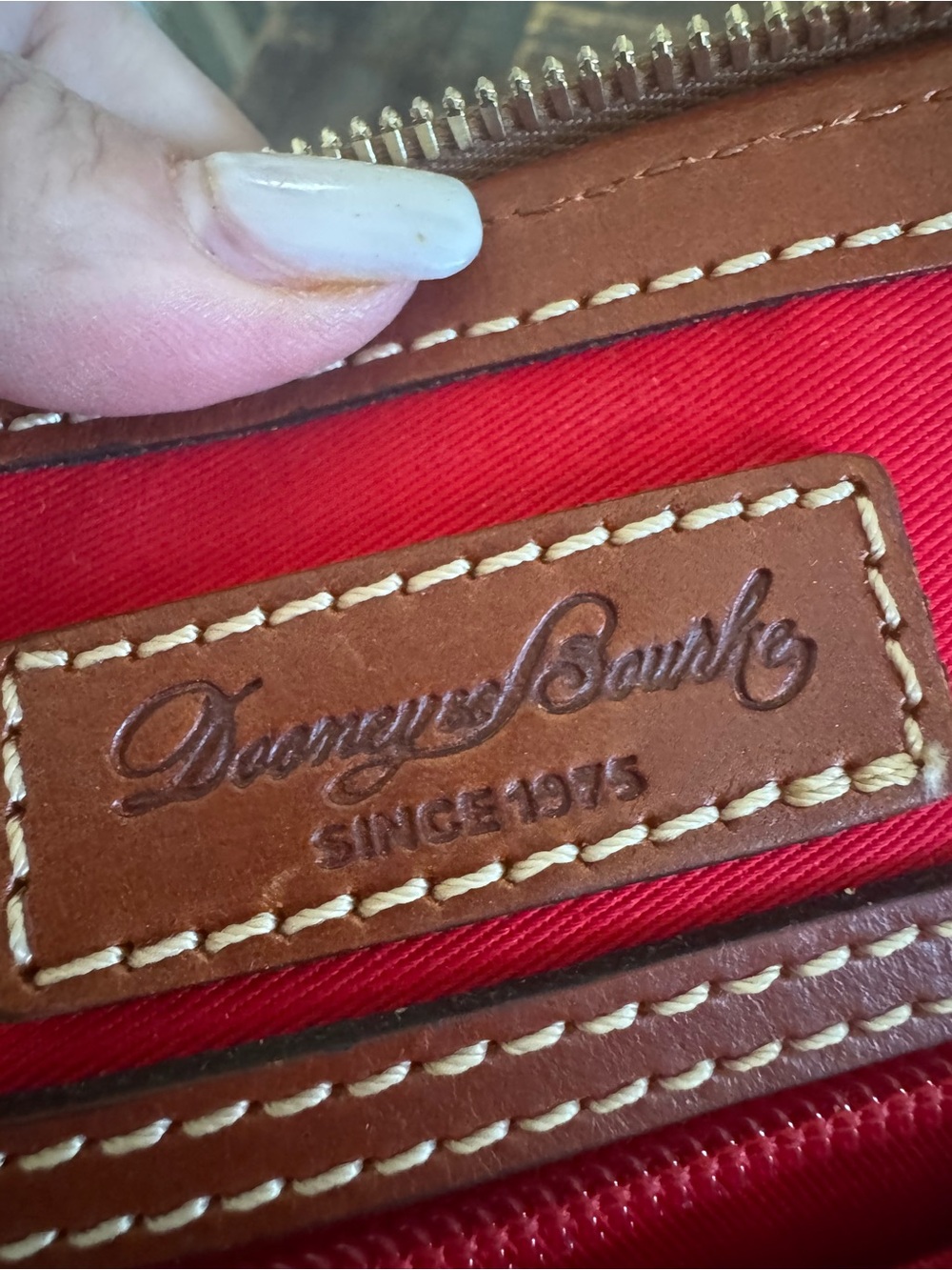 Dooney & Burke Red Dome Satchel Handbag with Tan Trim - Picture 12 of 14